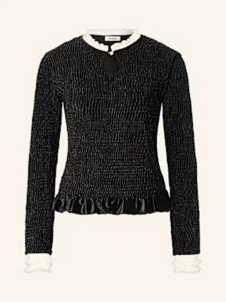 Sandro Koszulka Aksamitna Z Falbankami schwarz czarna