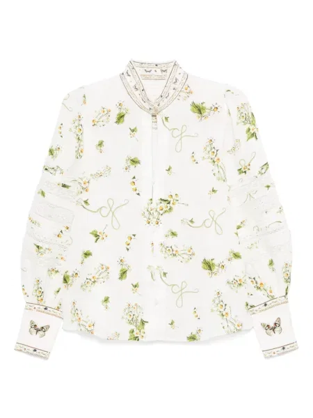Cămașă Camilla de in cu model floral cu imagine alb