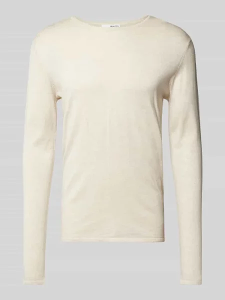 Sweter z dzianiny z okrągłym dekoltem model ‘Rome’ Selected Homme beżowy