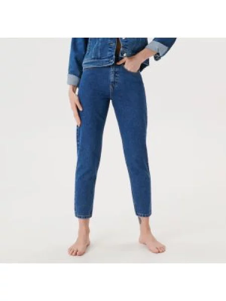 Sinsay Džíny mom high waist Tmavomodrá