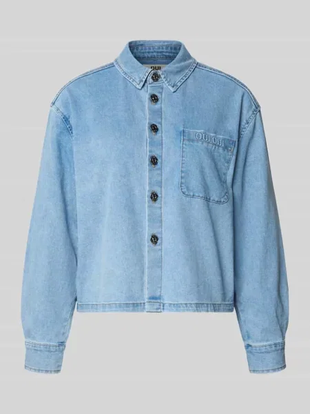 Bluzka jeansowa o kroju relaxed fit z kieszenią na piersi Oui niebieska