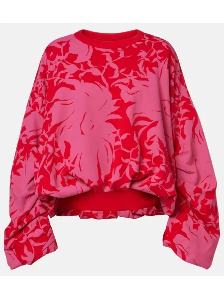 Bluza Dries Van Noten w kwiatki z dżerseju drapowana czerwona