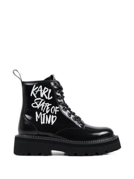 Botki Karl Lagerfeld sznurowane z nadrukiem koronkowe czarne