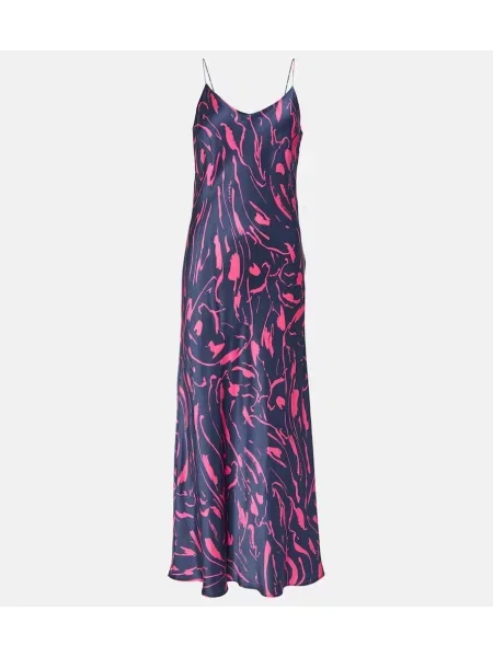 Jedwabna maksi sukienka maxi Asceno garniturowa niebieska