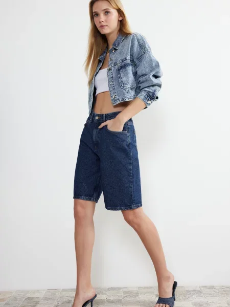 Bermudy Trendyol z wysoką talią niebieskie