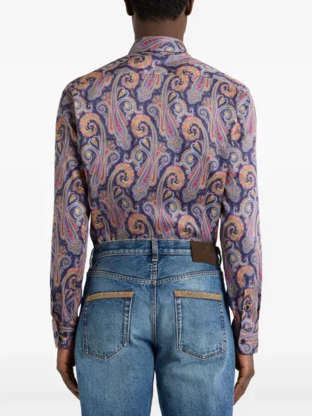 Σατέν πουκάμισο Etro με σχέδιο paisley μπλε