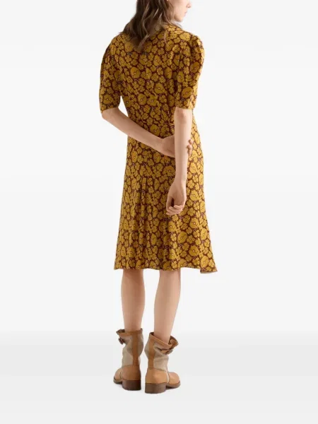 Rochie Prada cu broderie cu model floral galben