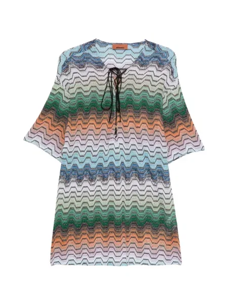 Rochie mini Missoni cu șireturi tricotate verde