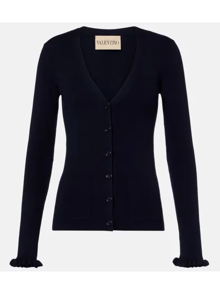 Kardigan Valentino wełniany z falbankami niebieski