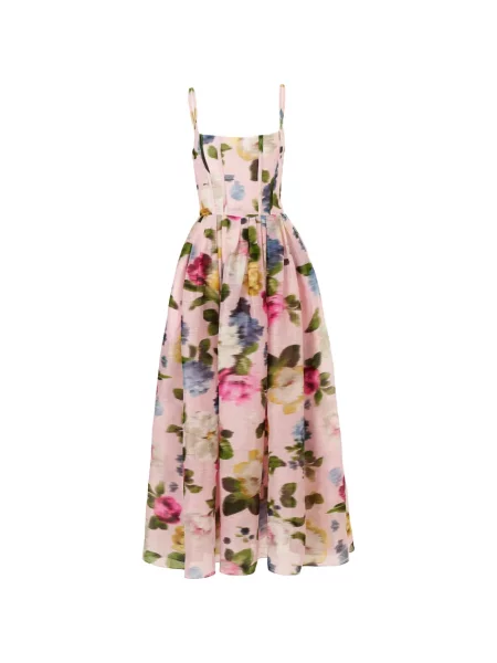 Rochie maxi Carolina Herrera cu model floral cu imagine roz