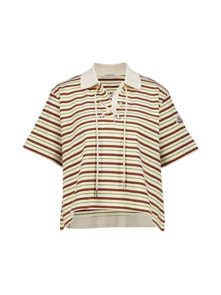 Koszulka polo Moncler w paski z paskiem beżowa