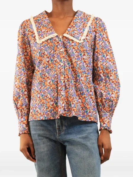 Bluză Rixo cu model floral cu imagine din dantelă roșu