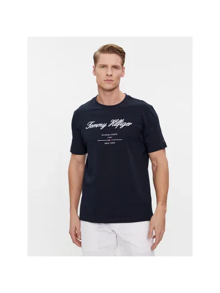 Tommy Hilfiger Póló Script Logo Tee Regular Fit sötétkék