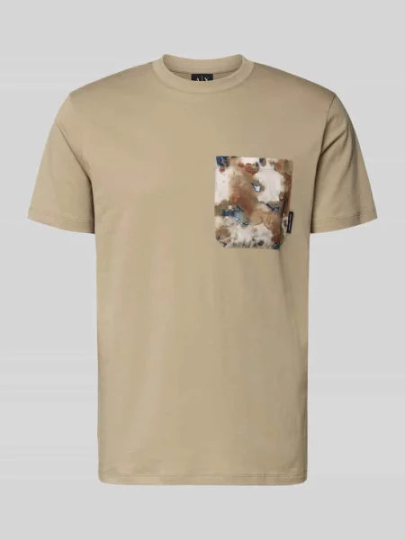 T-shirt z brustaszą Armani Exchange beżowa