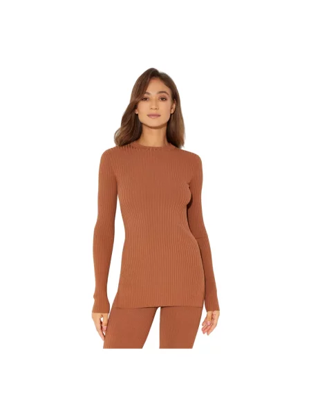 Sweter Nanushka wełniany z krótkim rękawem brązowy
