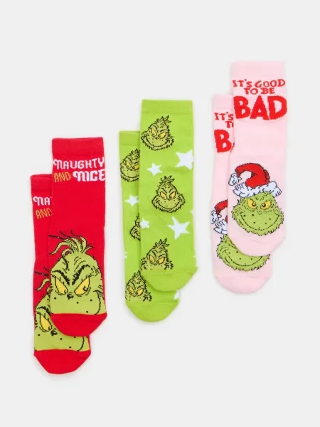 Sinsay Dlouhé ponožky s bavlnou 3 ks Grinch vícebarevná