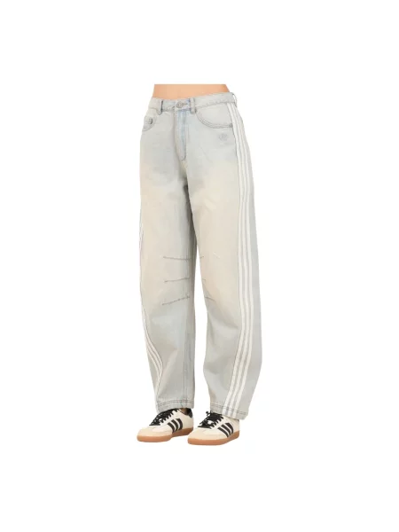 Adidas Originals jeansy DENIM BN PANT high waist niebieskie