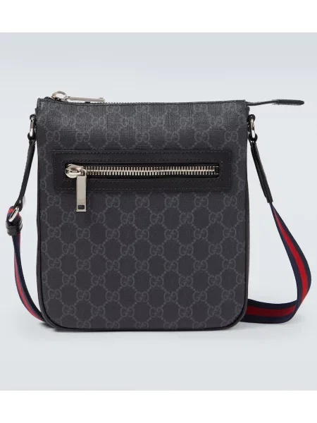 Kožna crossbody torbica Gucci siva