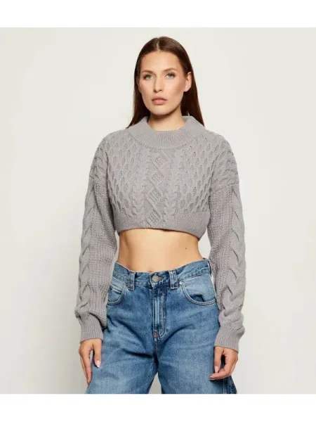 Patrizia Pepe Pulover | Cropped Fit cu adaos de lână gri