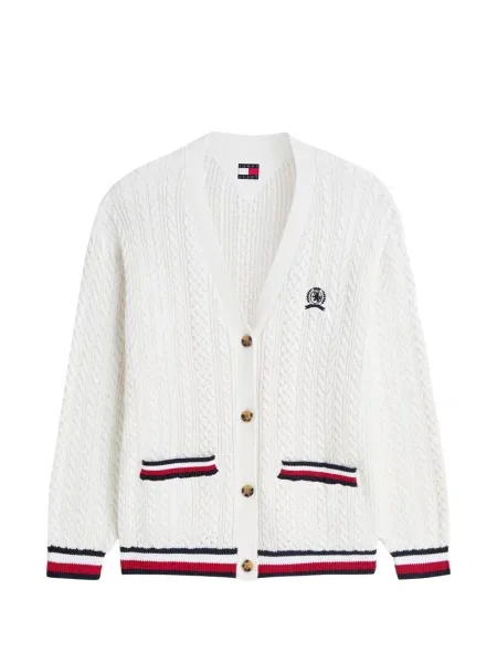 Cardigan Tommy Hilfiger cu broderie tricotate alb