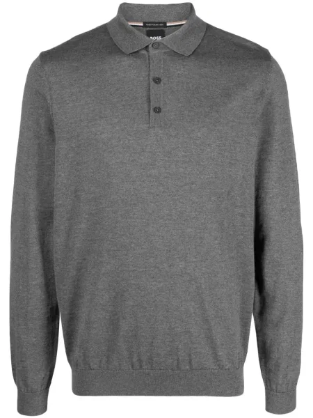 Tricou polo Boss de lână gri