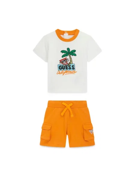 Guess Set tricou și pantaloni scurți portocaliu