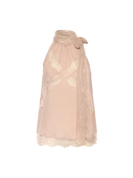 Top Pinko z dekoltem halter beżowy