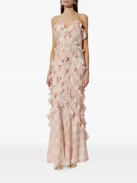 Rochie Loveshackfancy în carouri cu volane de costum roz
