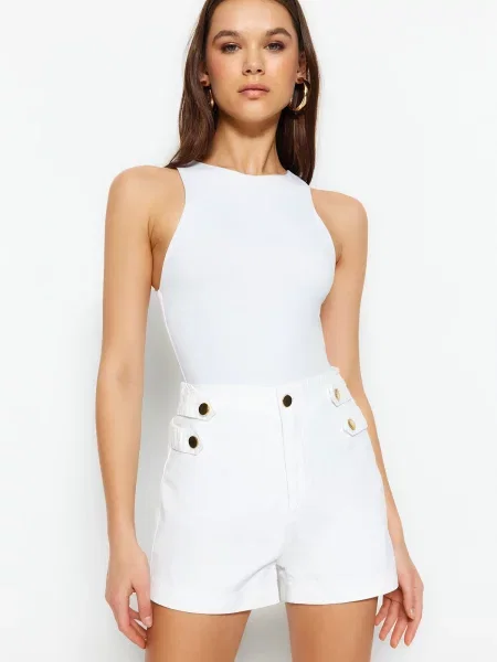 Pantaloni scurți din denim Trendyol alb