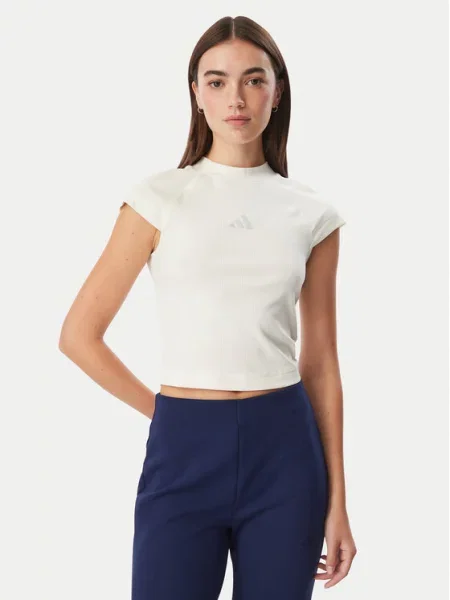 PRĄŻKOWANA KOSZULKA Z MAŁYM LOGO ADIDAS KIT biała