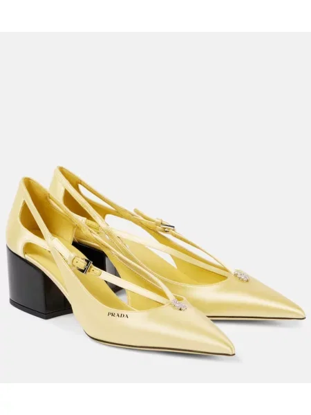 Pantofi cu toc Prada din satin galben