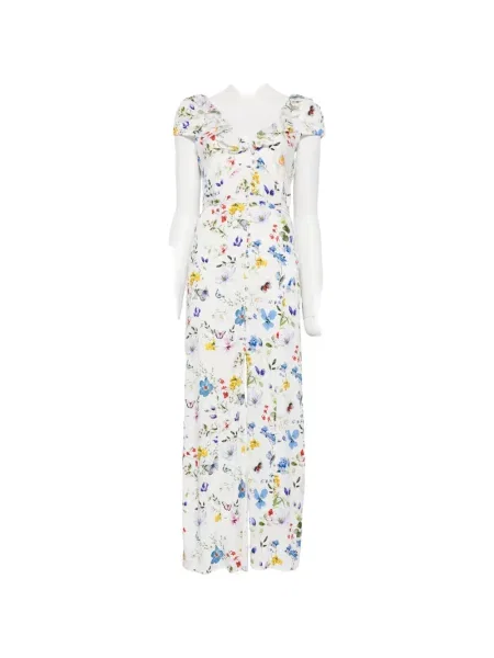 Gėlėta kostiumas midi suknelė Alice + Olivia iki kelių balta
