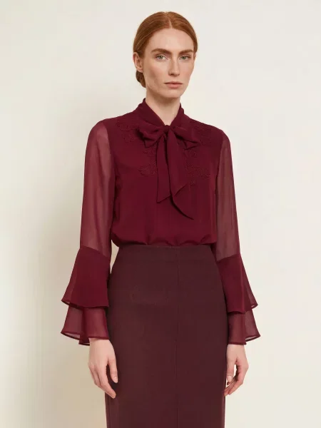 S.Oliver Black Label Halenka S Vázačkou A Volánky tmavě červená černá