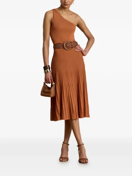 Rochie midi Lauren Ralph Lauren cu un umăr gol maro