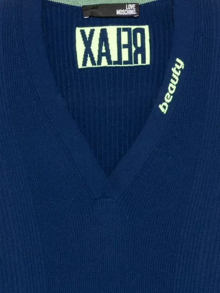 Džemper Love Moschino s V-izrezom plava