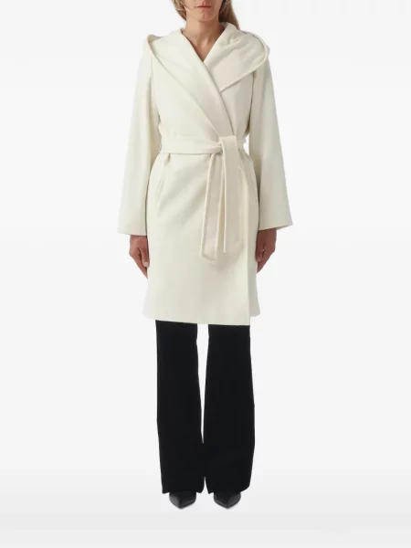 Cu centură palton Max Mara cu glugă alb