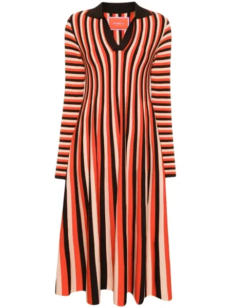 Dzianinowa sukienka midi La Doublej do kolan garniturowa pomarańczowa