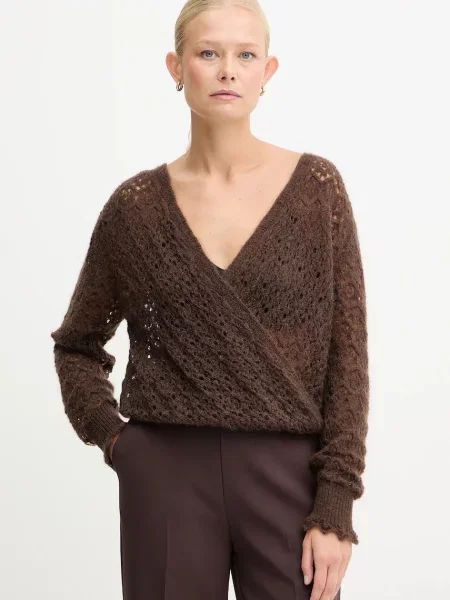 Pulover s dodatkom mohera Twinset lagane smeđa