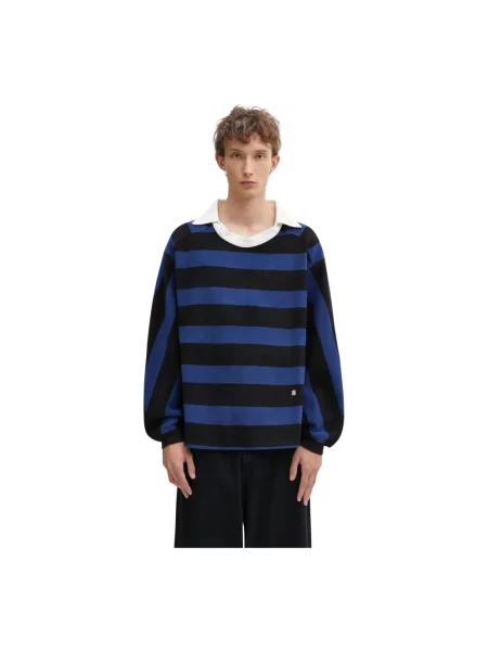 Ader Error longsleeve z dodatkiem wełny POLO wzorzysty niebieski