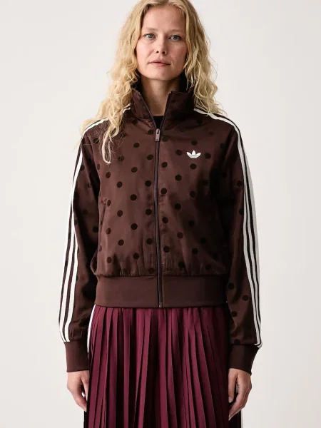 Сатенен суичър с цип Adidas Originals на точки кафяво