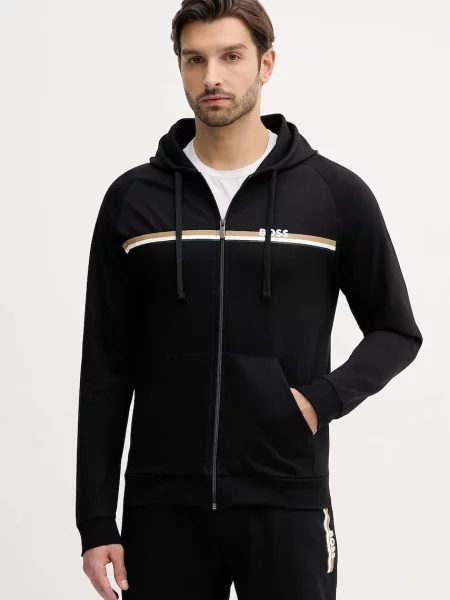 BOSS hanorac de Authentic Jacket H cu glugă cu imprimeu negru