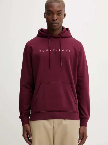 Суичър с качулка Tommy Jeans с качулка с принт бежово