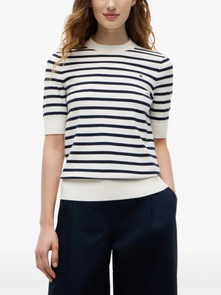 Scurt pulover Tommy Hilfiger cu dungi alb