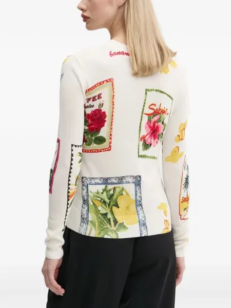 Pulover Desigual cu model floral cu imagine alb