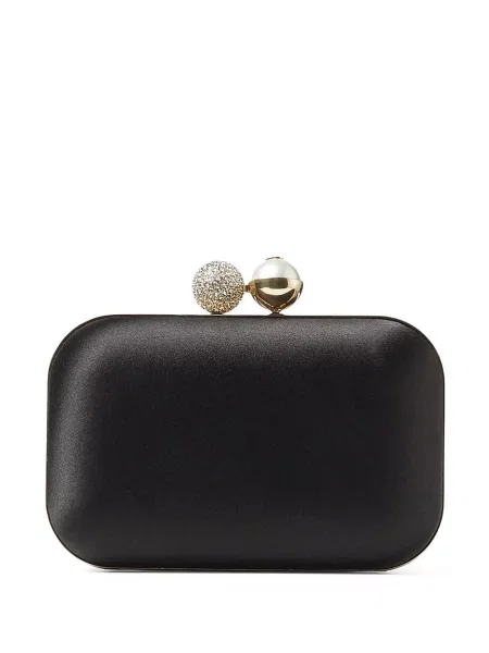 Geantă plic Jimmy Choo cu perle din satin negru