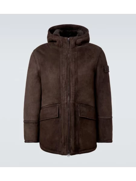 Geacă Stone Island din piele de căprioară cu strasuri maro