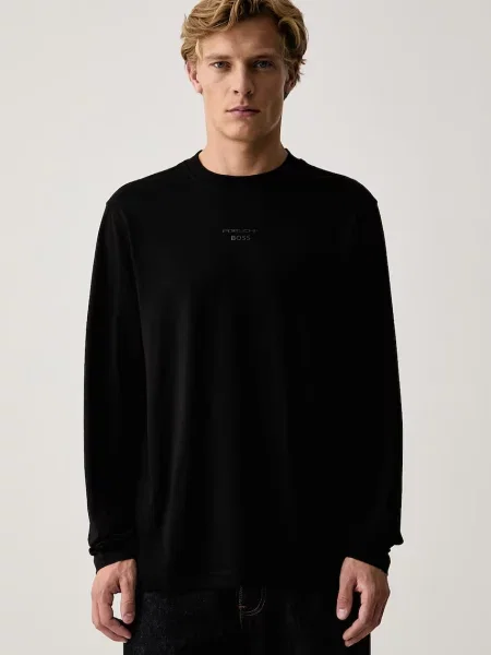 Lung tricou cu mânecă lungă Boss Green negru
