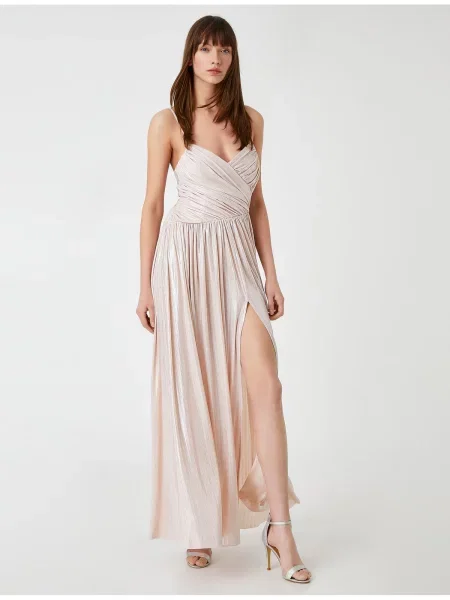 Rochie de seară Koton drapată cu bretele gri