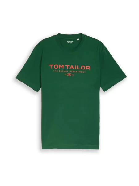 TOM TAILOR Tricou verde închis / orange roșu