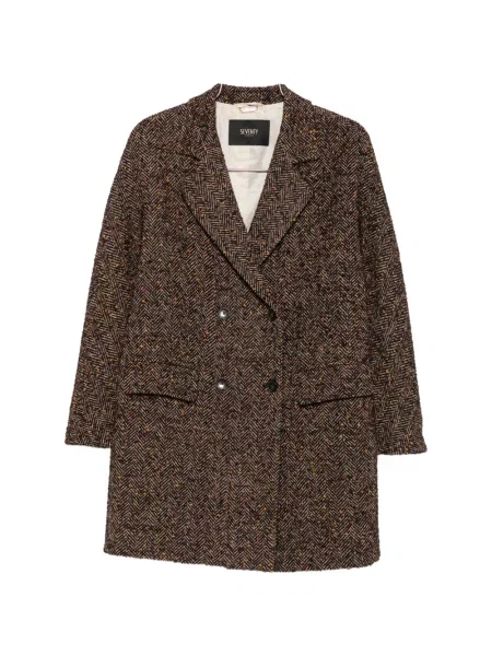 Palton Seventy cu model herringbone cu două rânduri de nasturi maro